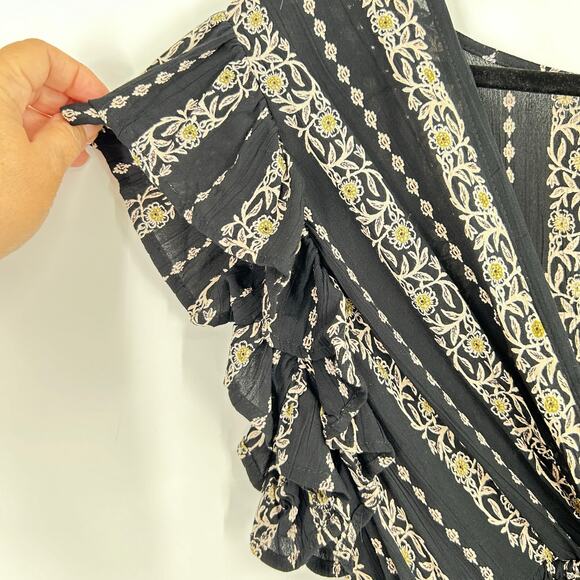 Angie Black Tan Ruffle Babydoll Boho Western Rayon Mini Dress Women’s Small NEW - Picture 6 of 11